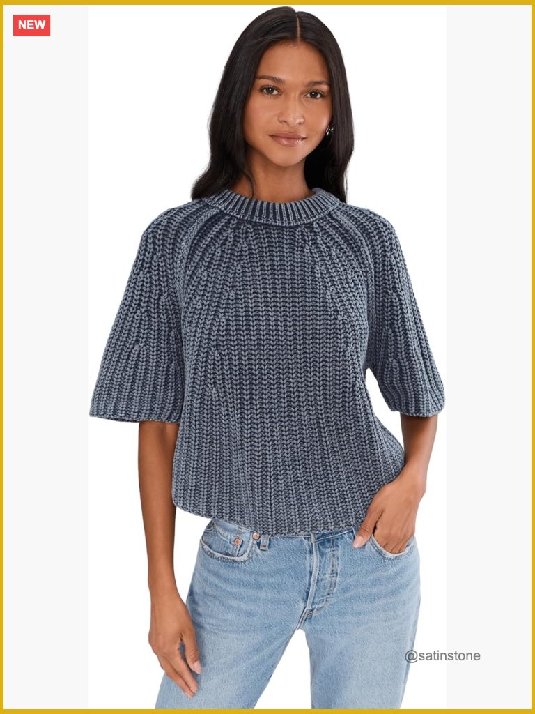 Cozy Knit Crew Neck T-Shirt With Three-Quarter Sleeves - 100% Cotton